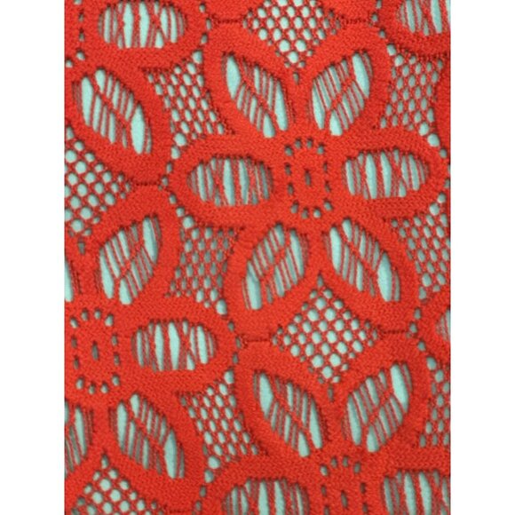 Judith March Women Red Floral Lace Overlay Teal Flat Front Chino 3.5” Shorts S - Picture 5 of 6